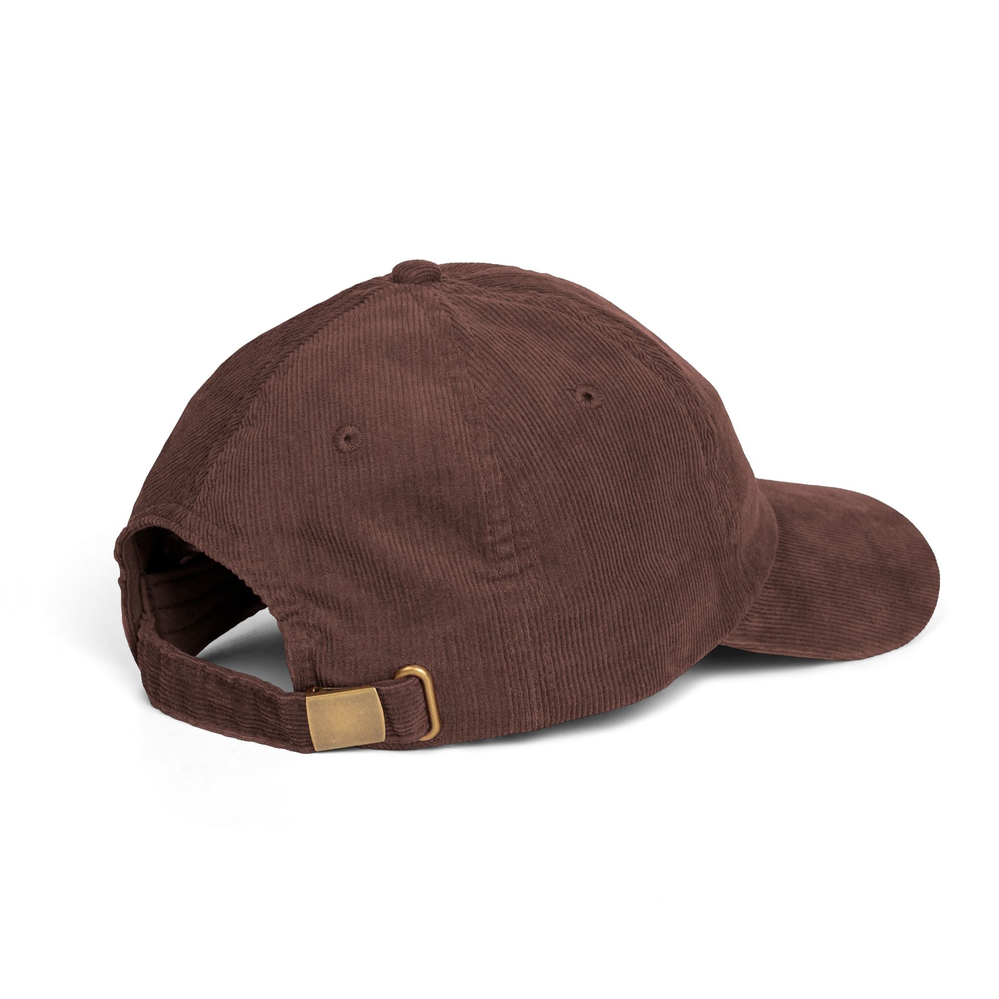 Brown corduroy cap with a buckle on a white background