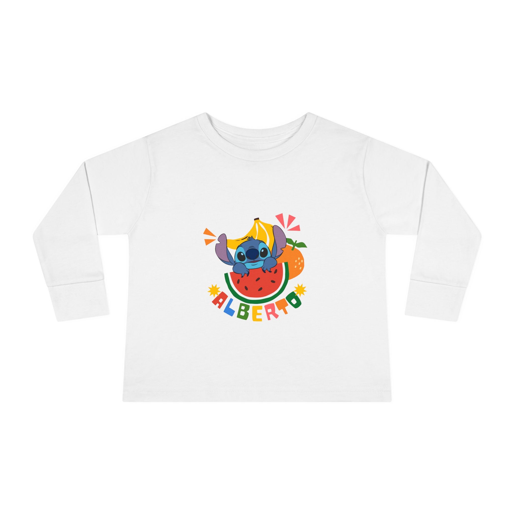 White crop top with cartoon character and 'Alberto' text on a white background