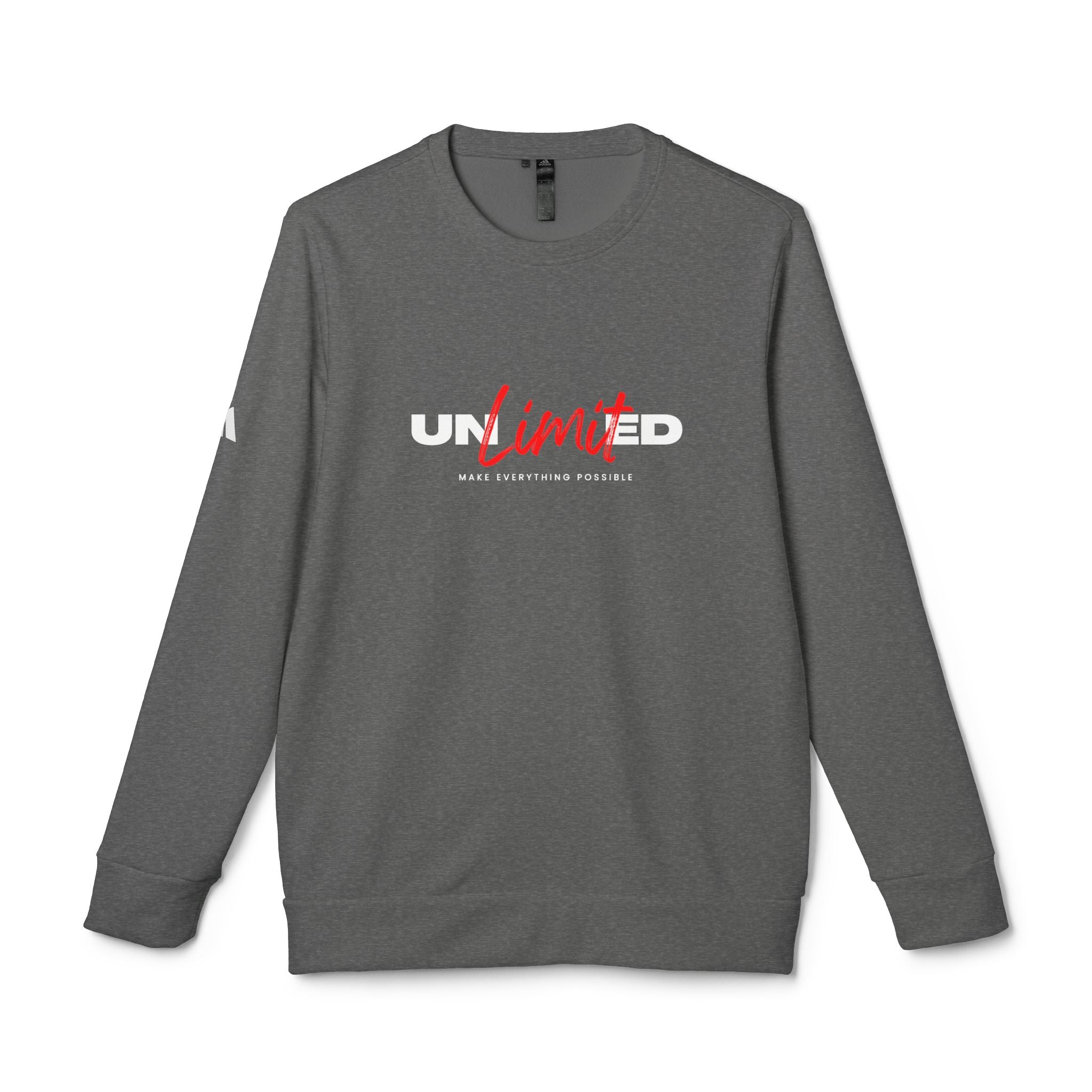 Gray sweatshirt with 'UNLIMITED' logo on a white background