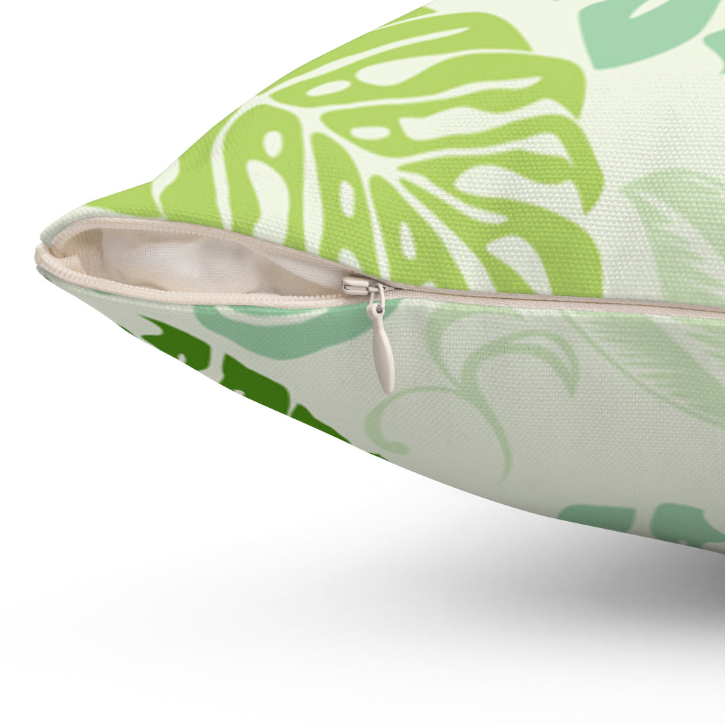 Pouch with green leaf pattern and zipper on a white background