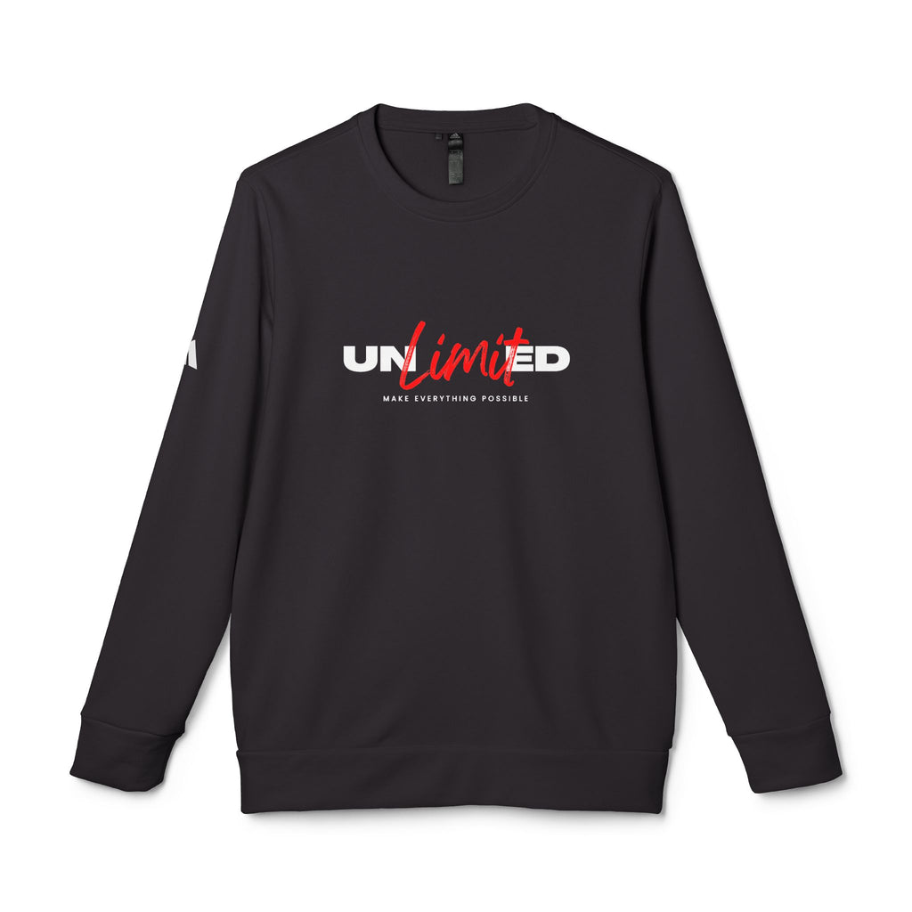 Black sweatshirt with 'UNLIMITED' text on a white background