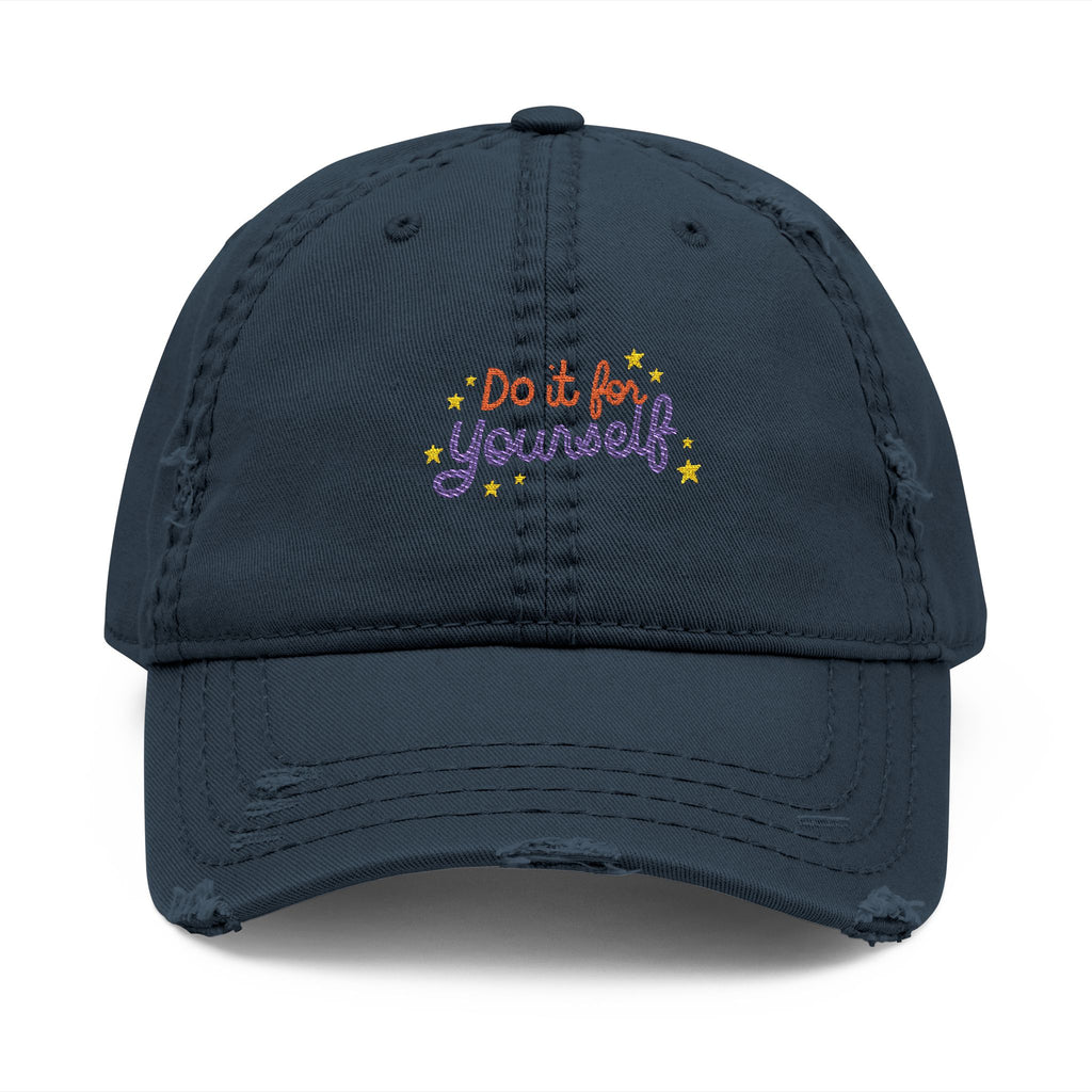 Navy blue cap with 'Do it for yourself' text on a white background