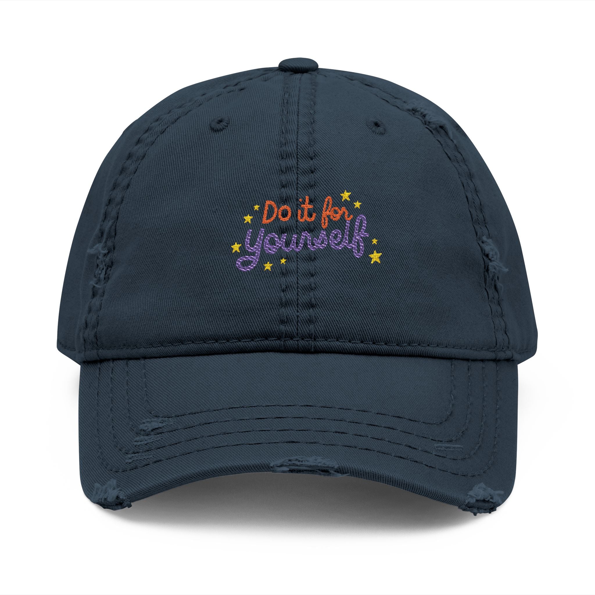 Navy blue cap with 'Do it for yourself' text on a white background