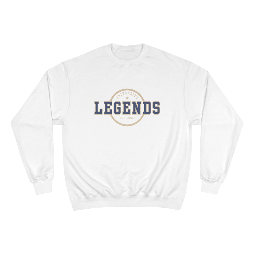 White sweatshirt with 'LEGENDS' text on a white background