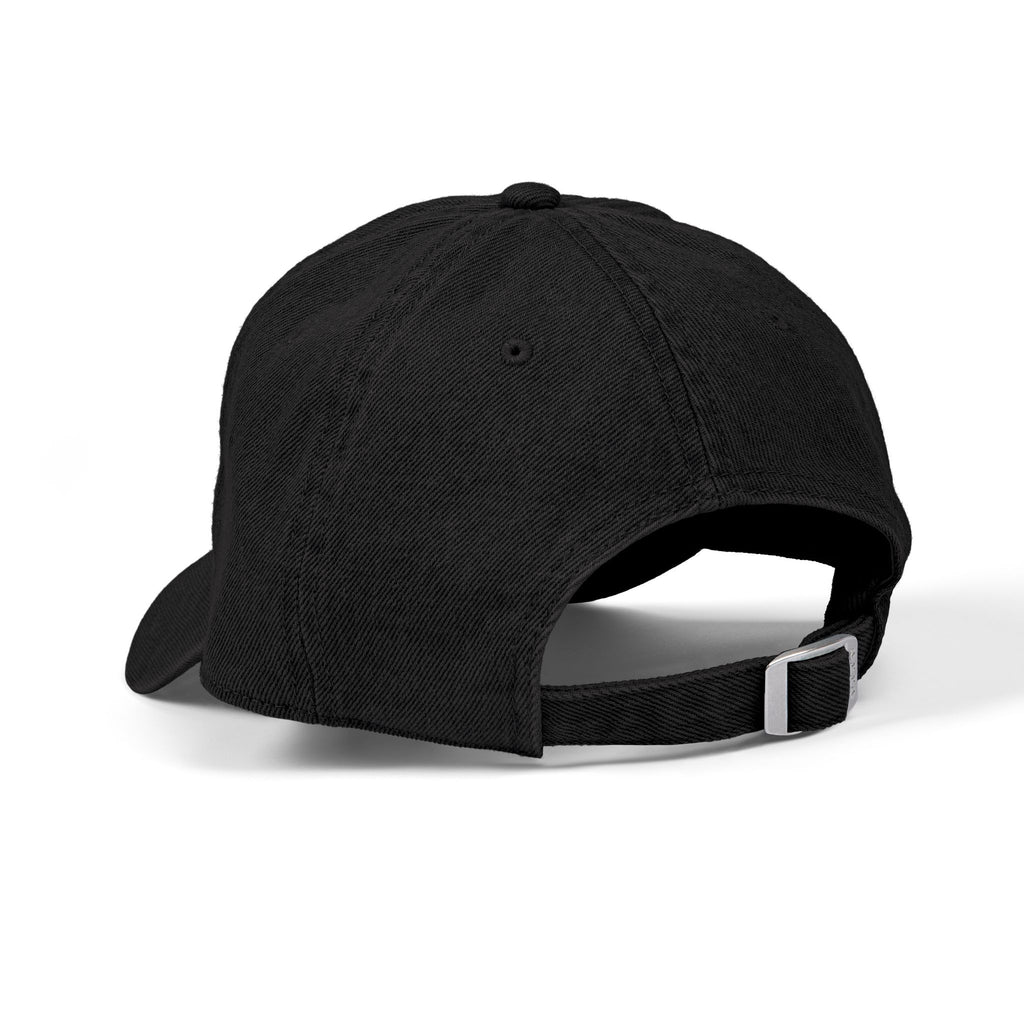 Black cap with a strap on a white background