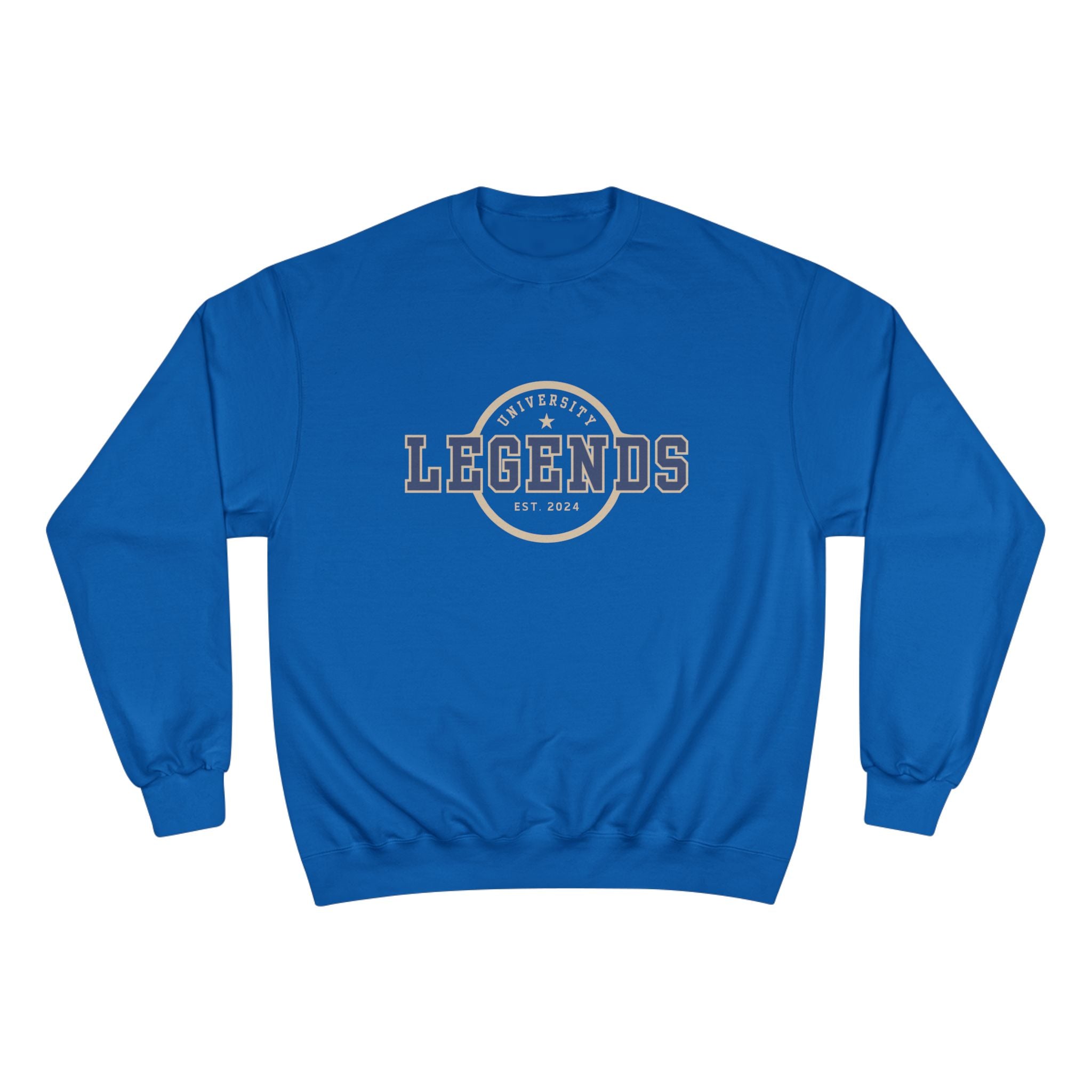 Blue sweatshirt with 'Legends' text on a white background