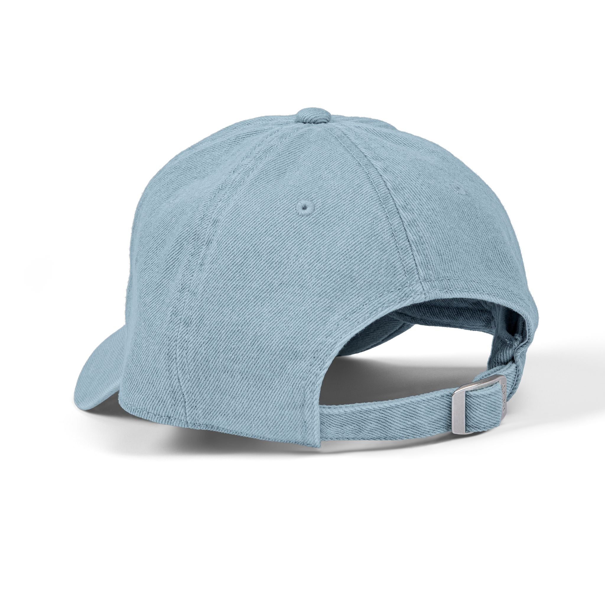 Blue denim cap on a white background