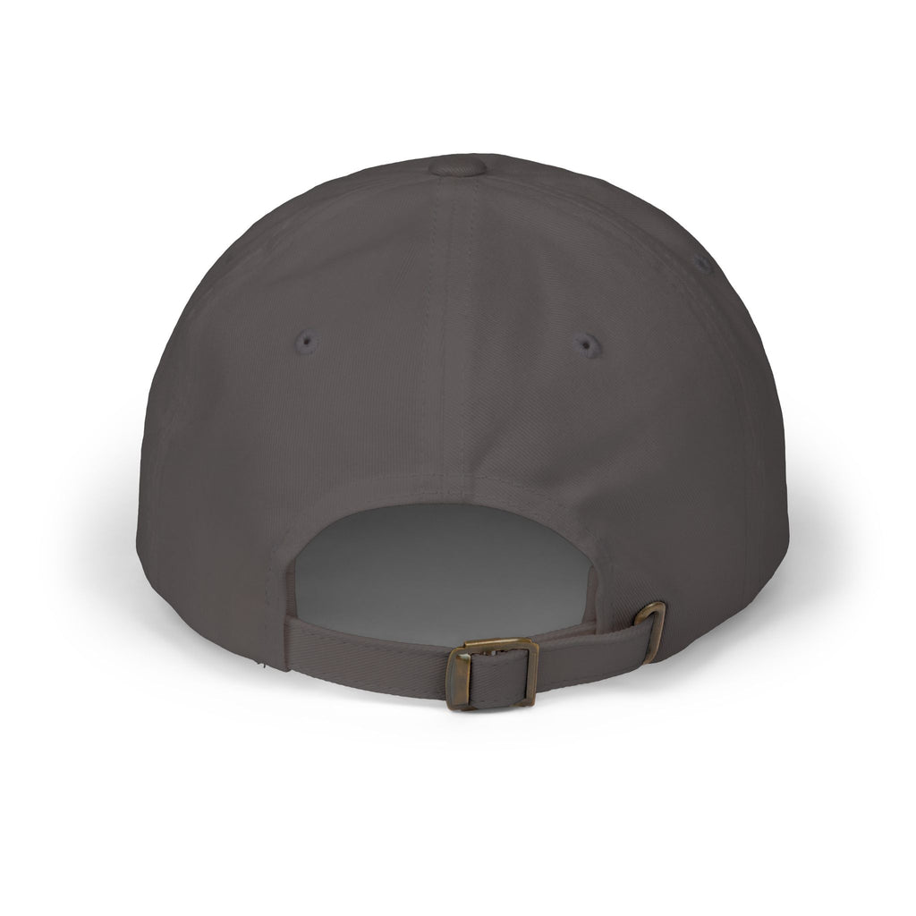 Dark gray cap with a brown strap on a white background