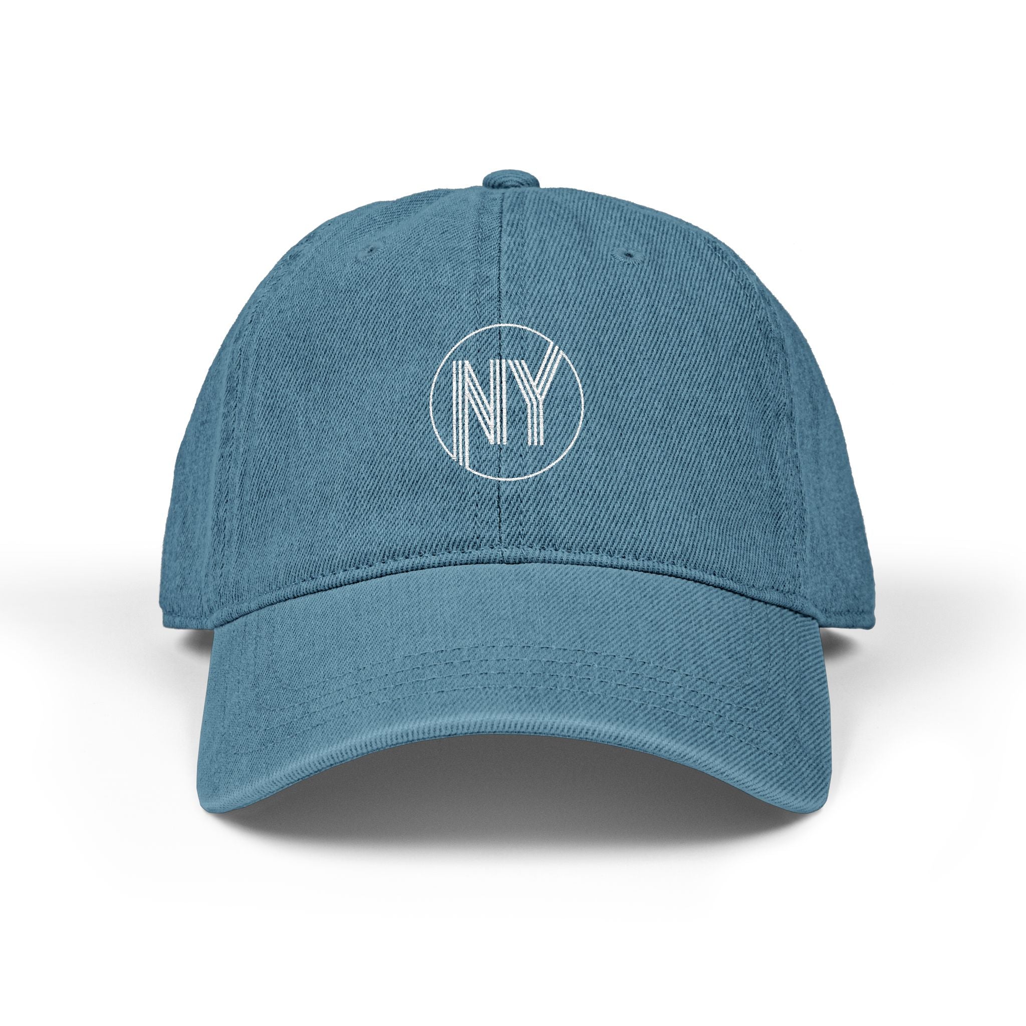 Blue cap with 'NY' logo on a white background