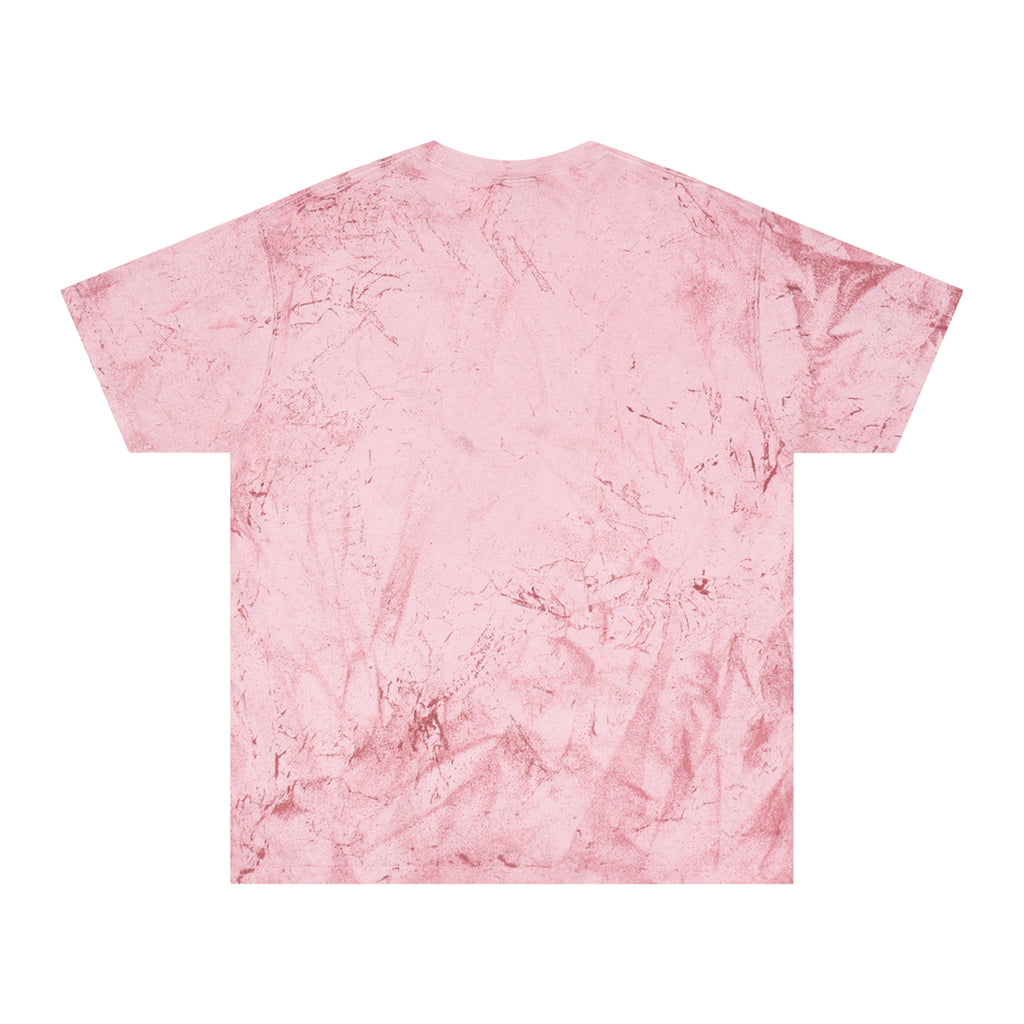 Pink marble-patterned t-shirt on a white background