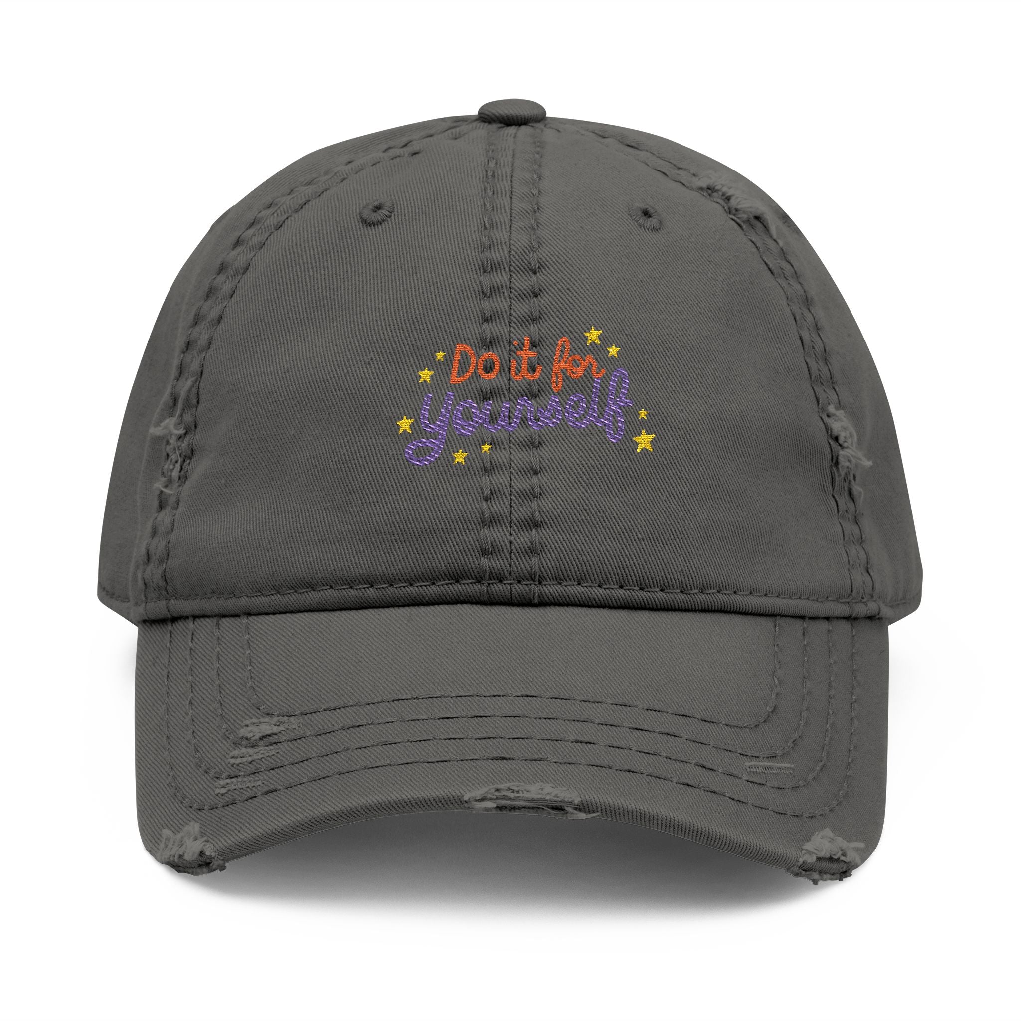 Gray cap with embroidered text 'Do it for yourself' on a white background