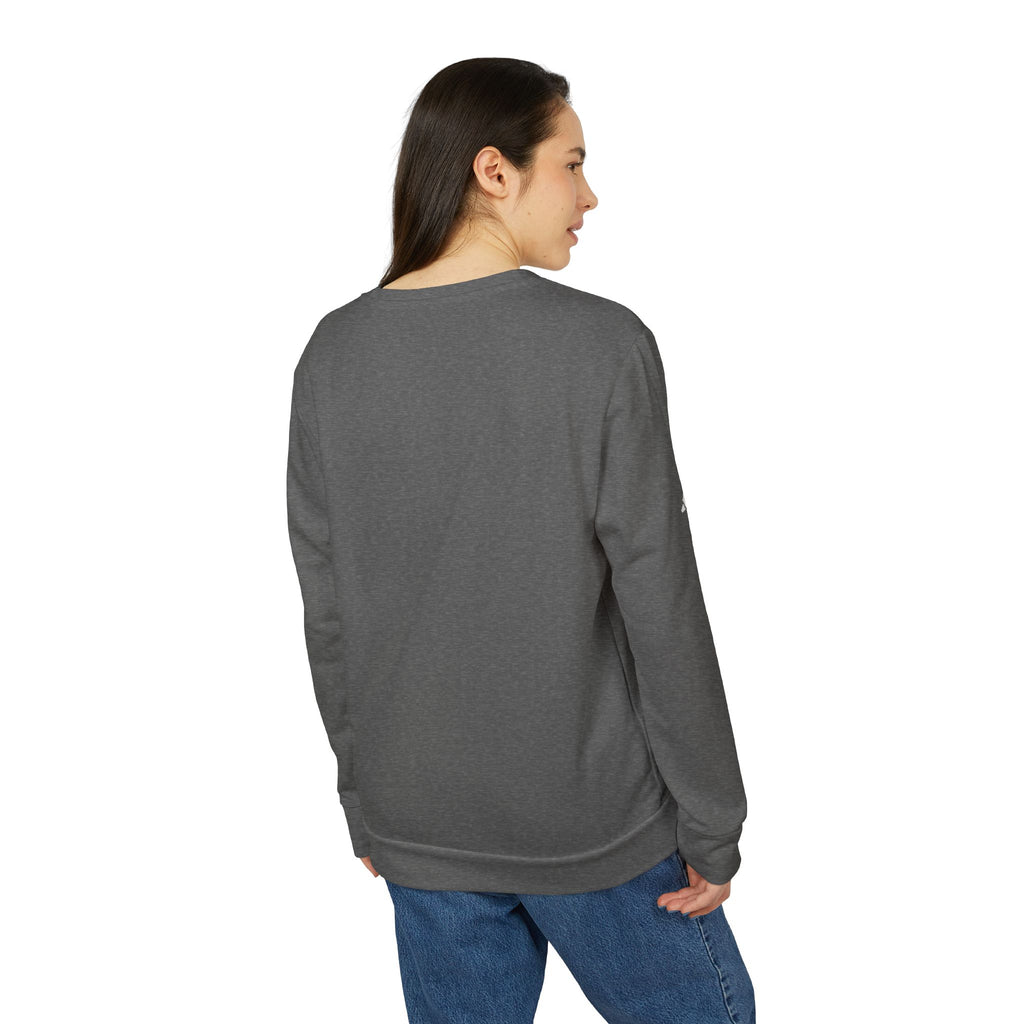 Person wearing a gray sweatshirt on a white background