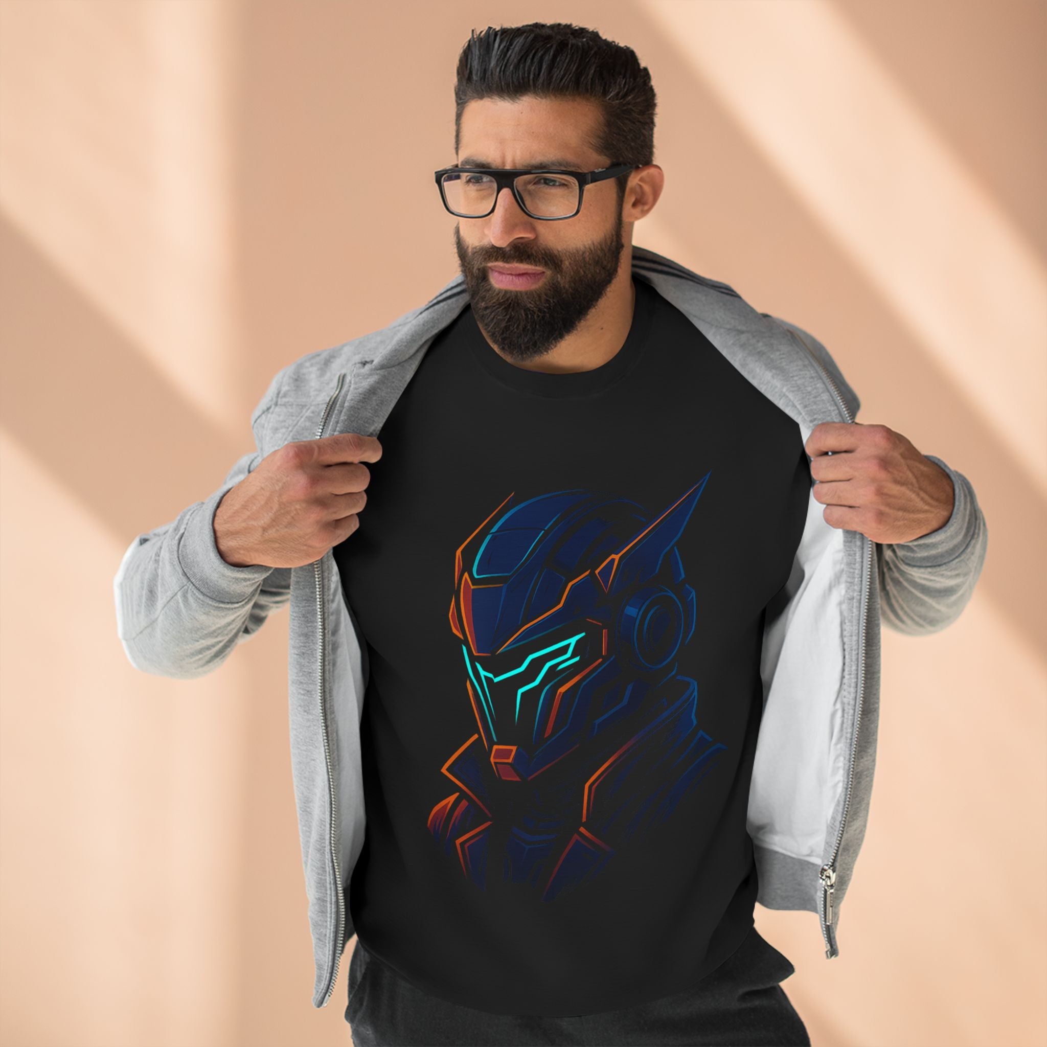 Cyberpunk Samurai Helmet Neon T-Shirt - Male