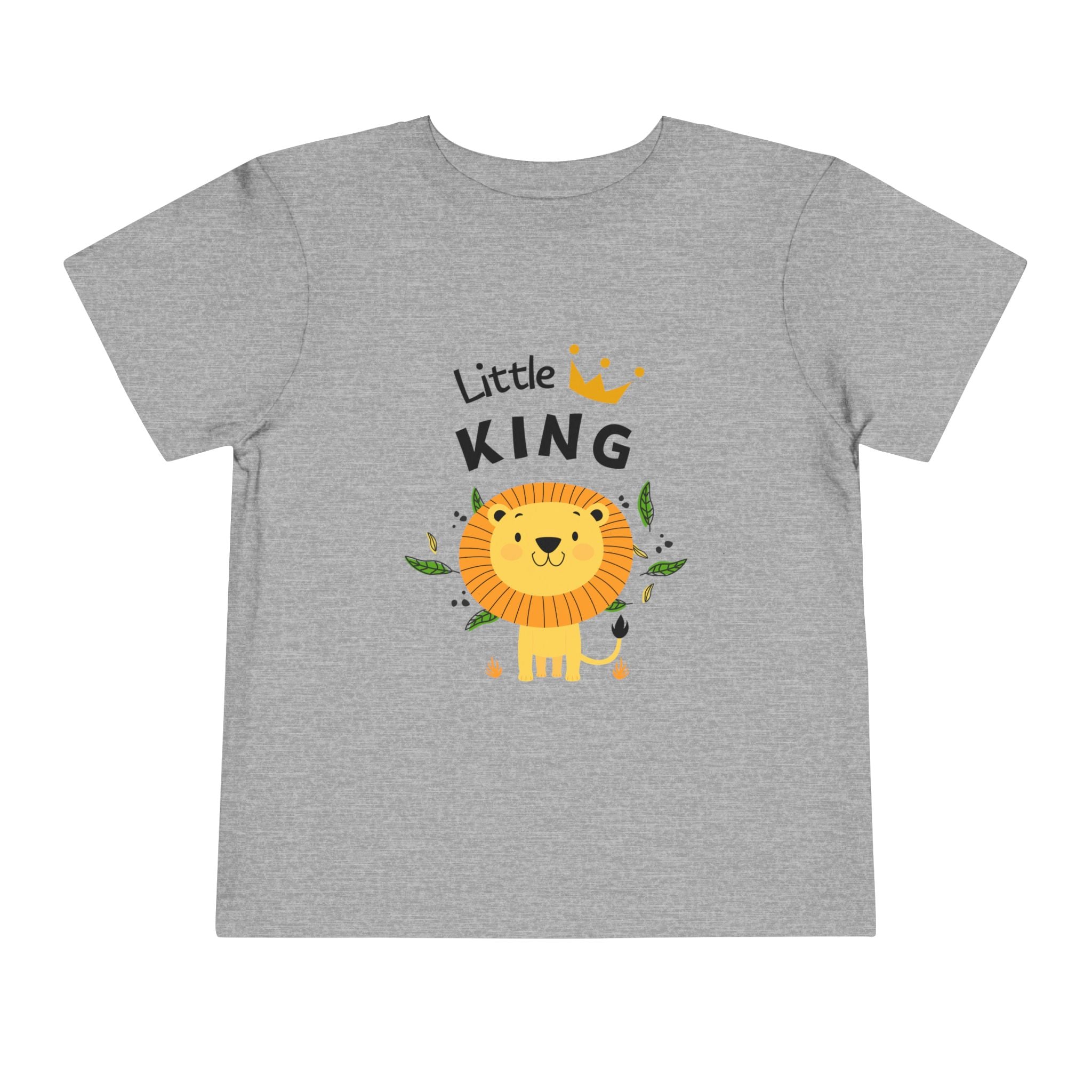 Gray t-shirt with a lion graphic and 'Little King' text on a white background