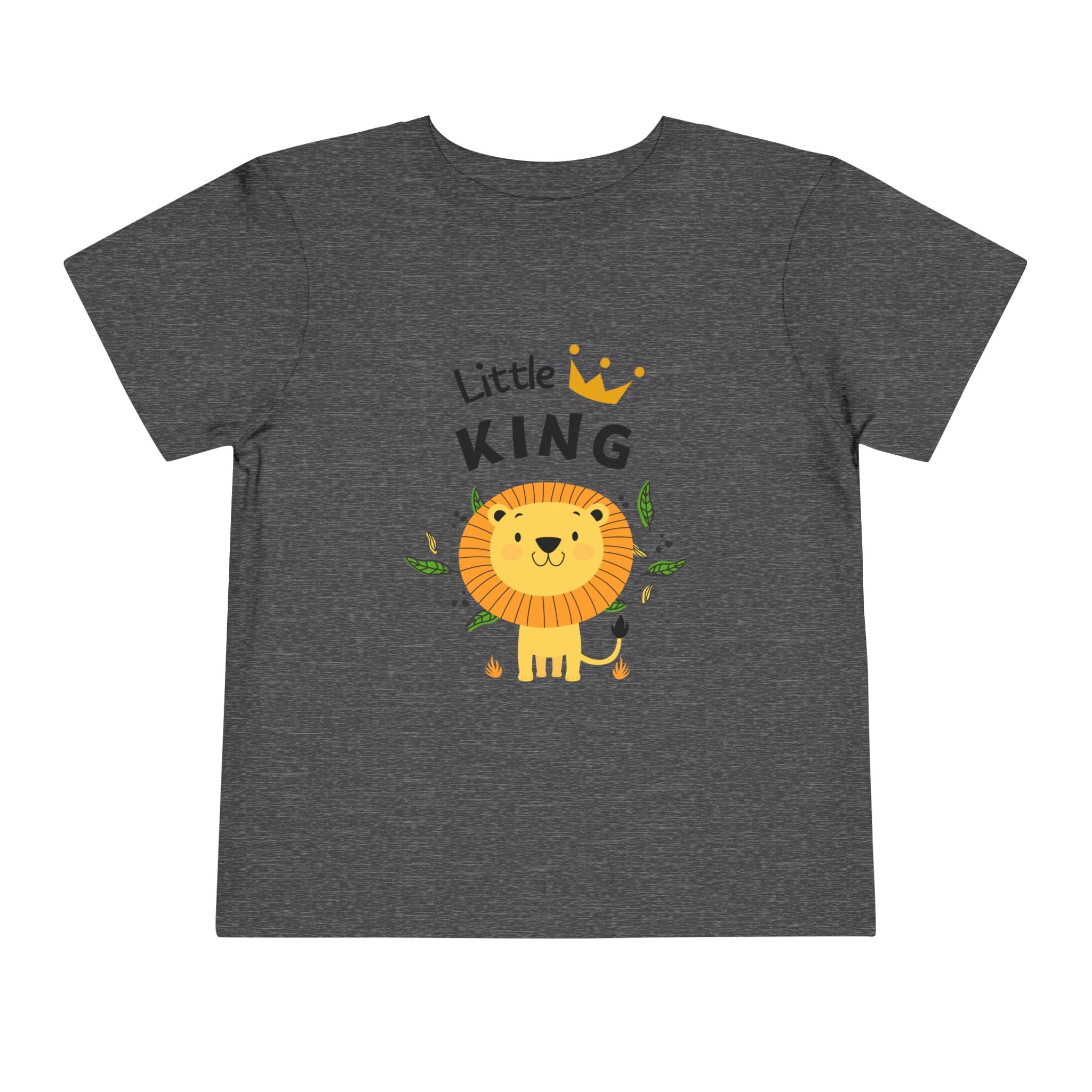 Gray t-shirt with a lion graphic and 'Little King' text on a white background