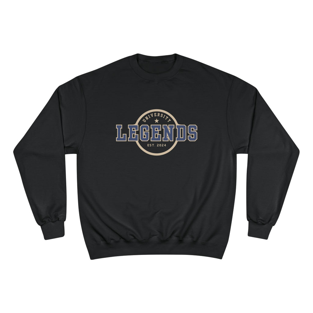 Black sweatshirt with 'Legends' text on a white background