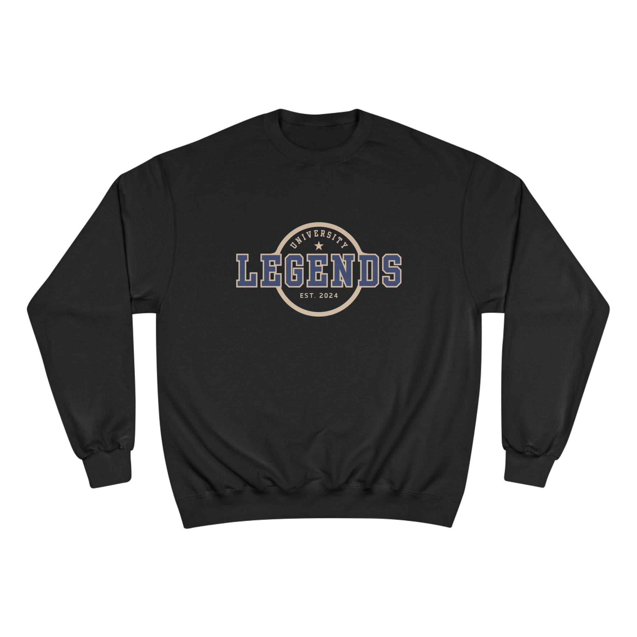 Black sweatshirt with 'Legends' text on a white background