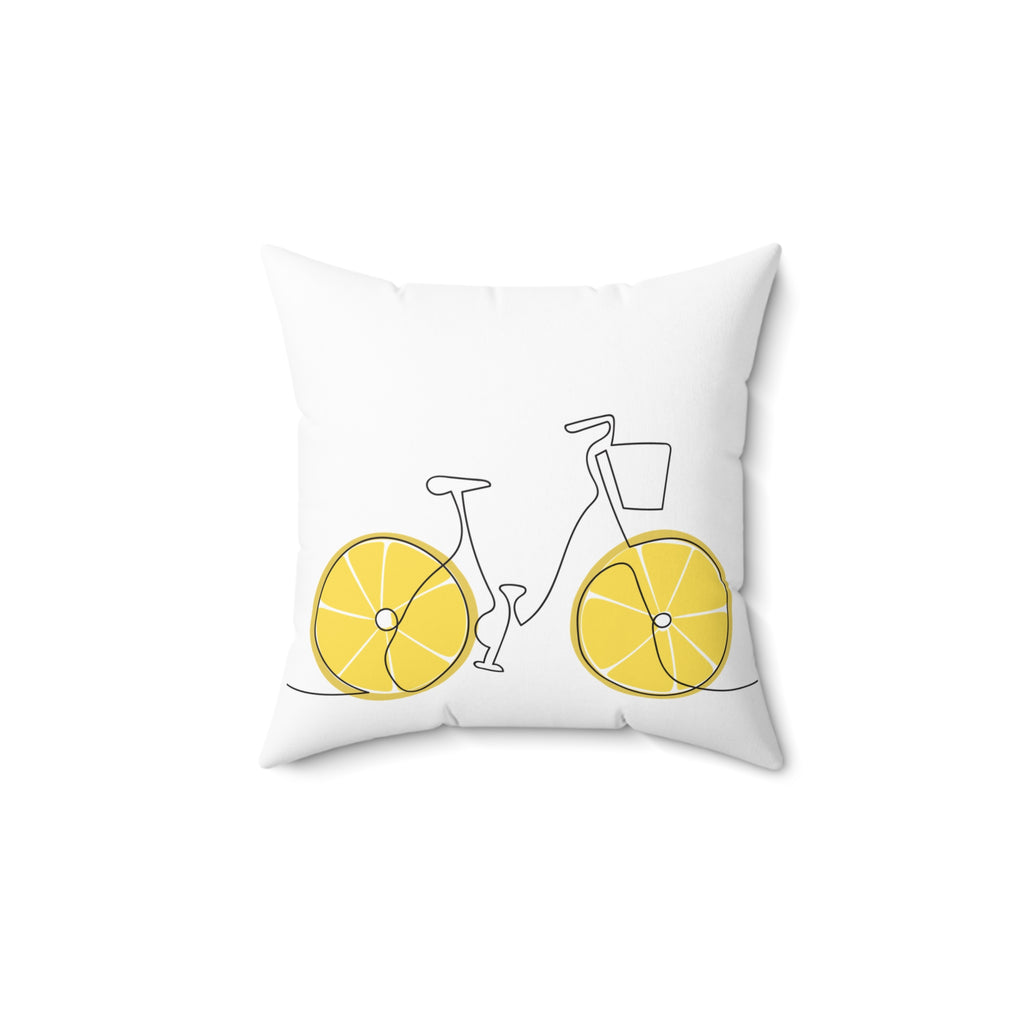 White pillow with a bicycle design on a white background