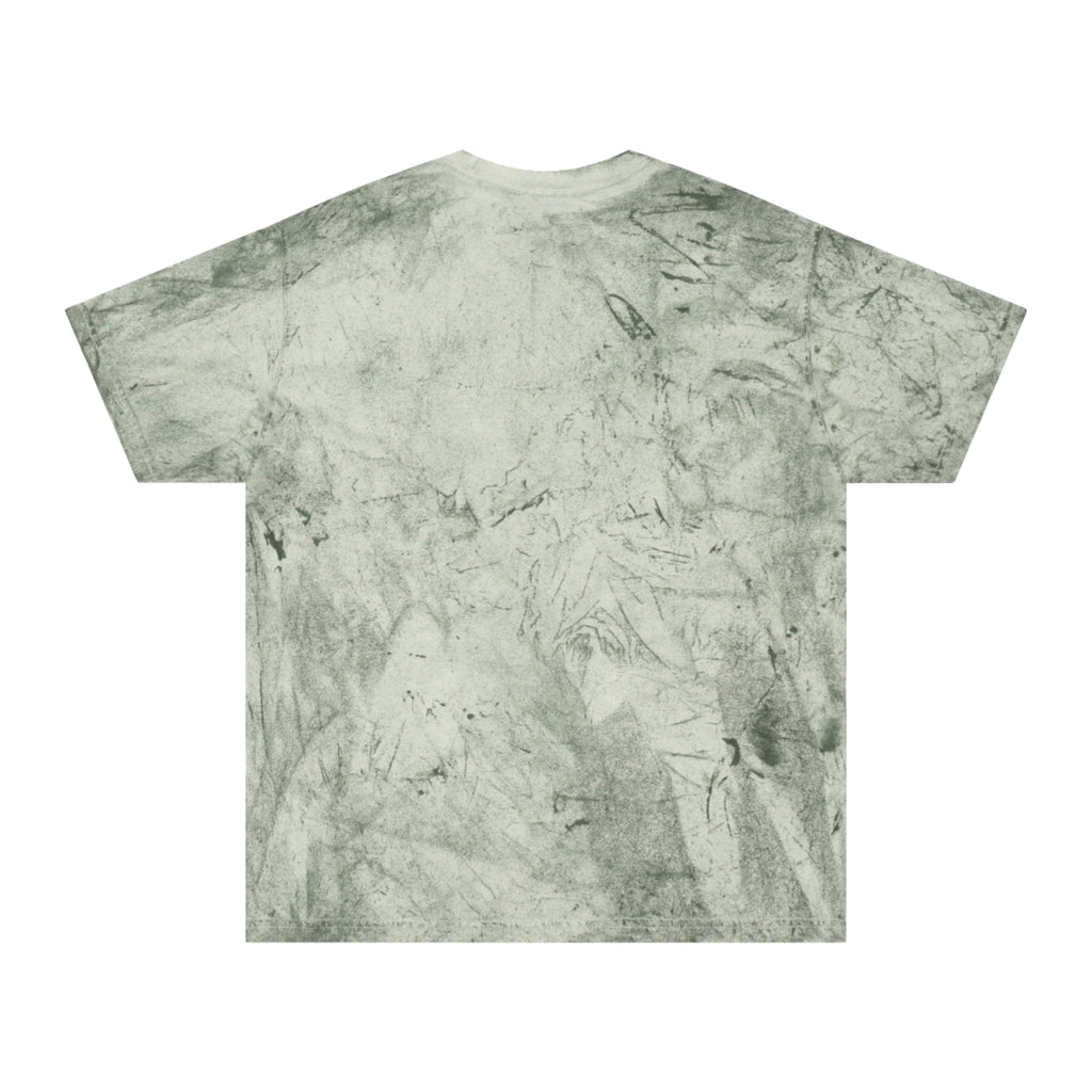 T-shirt with a green marble pattern on a white background