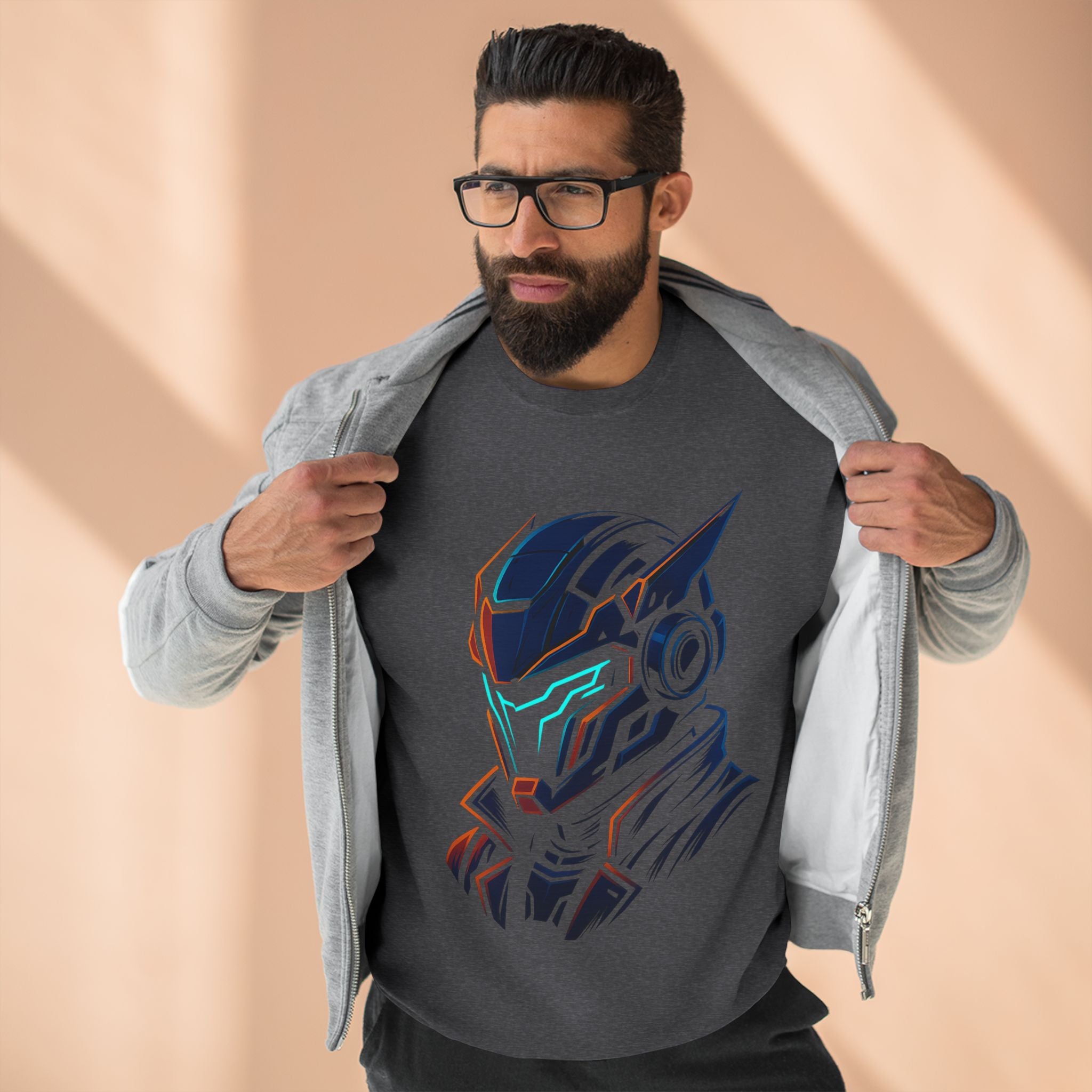 Cyberpunk Samurai Helmet Neon T-Shirt - Male