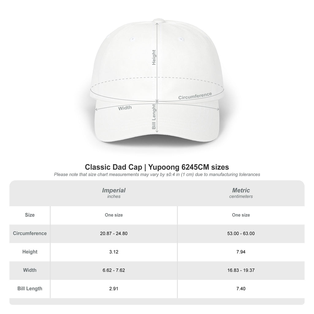 White cap with measurement chart on a white background
